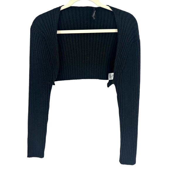 White Fox Boutique Cardigan Sweater Black Ribbed Cropped Winter Going Out L - Picture 1 of 6